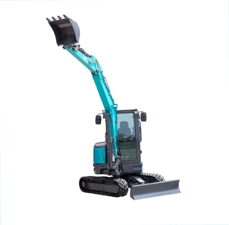 Small or mini excavator isolated on white background